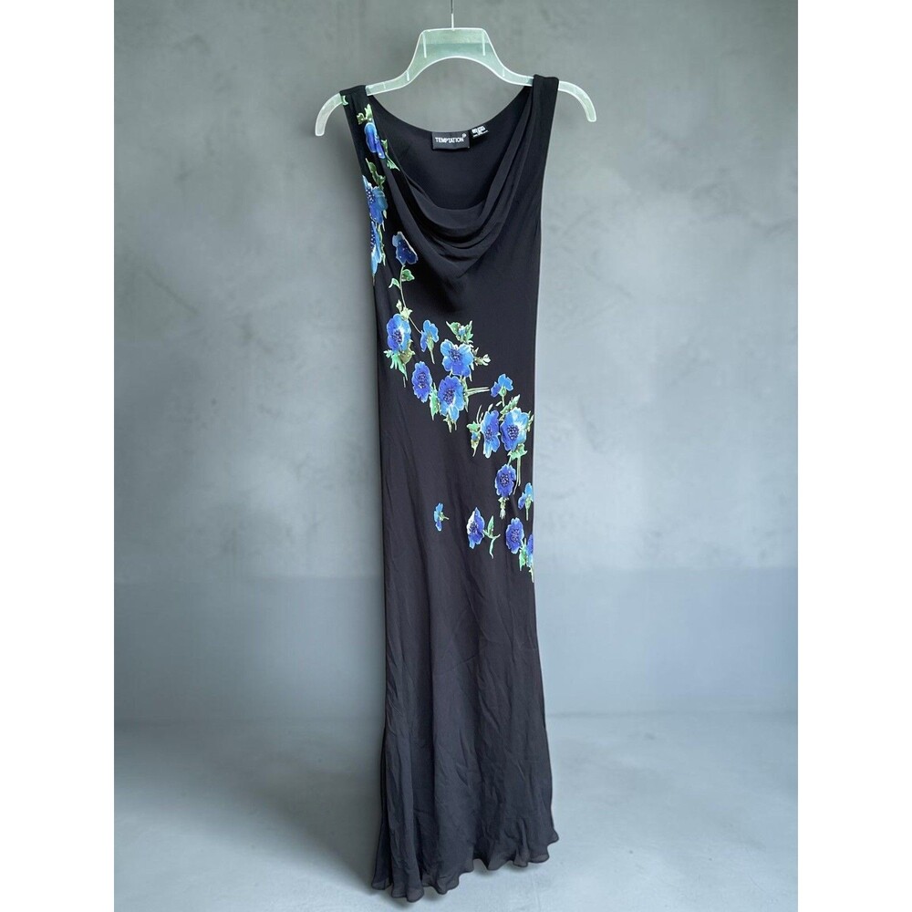 Vintage 90s Y2K Maxi Slip Dress S Black Bias Romantic Fairy Grunge Whimsigoth